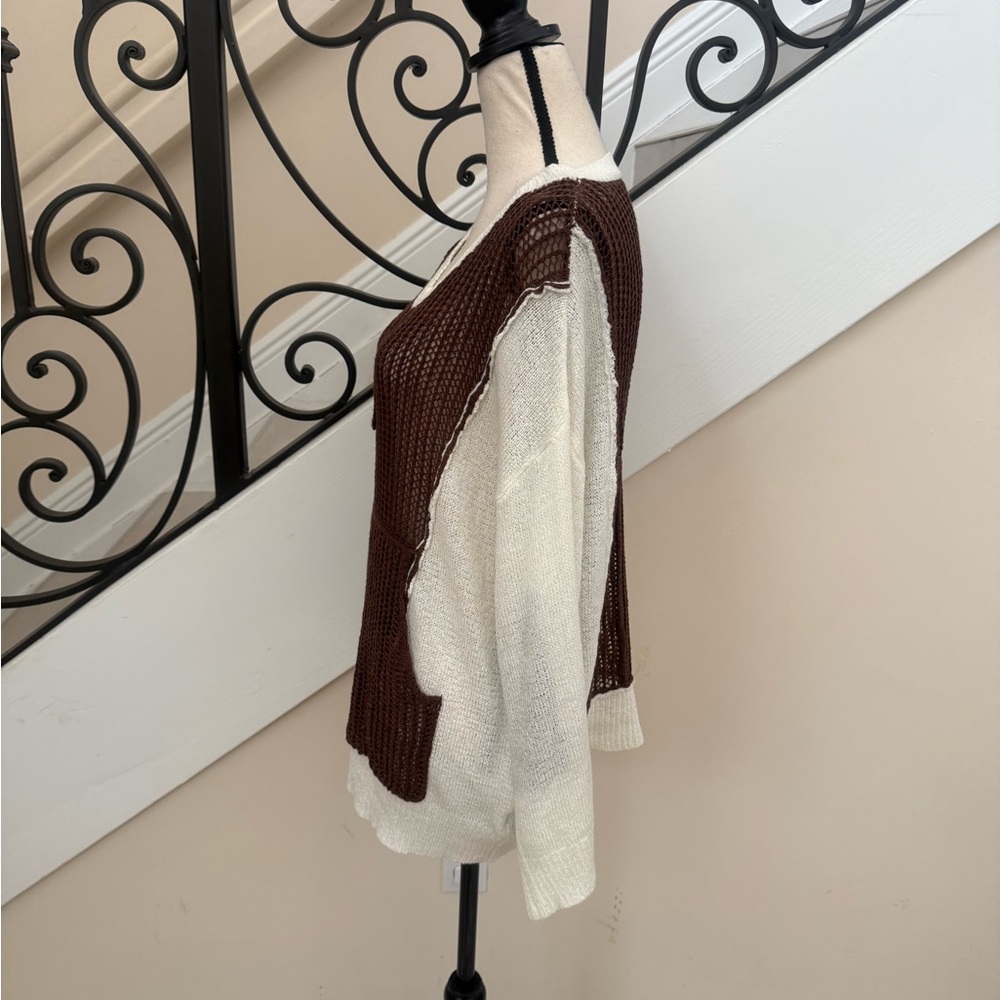 POL Oversized Brown and Cream Open Knit Sweater - Picture 6 of 11